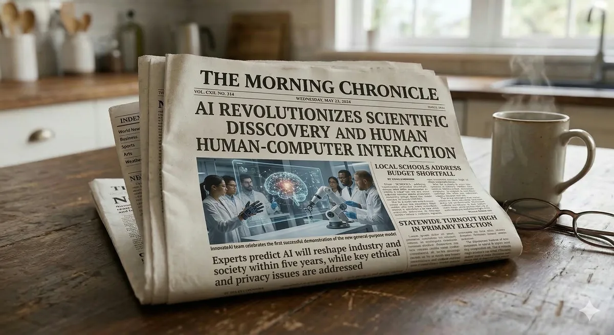 AI news headlines on a newspaper